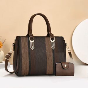 Classic Striped Handbag Set with Dual Carrying Options