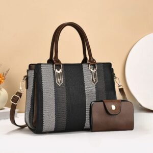 Classic Striped Handbag Set with Dual Carrying Options