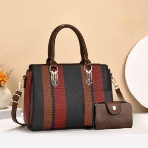 Classic Striped Handbag Set with Dual Carrying Options