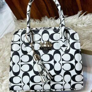 Coach Monogram Satchel with Tassel Charm and Dual Handles