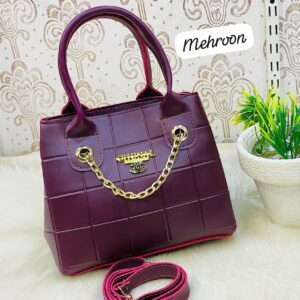 Quilted Designer Handbag with Gold Chain Accent and Top Handles