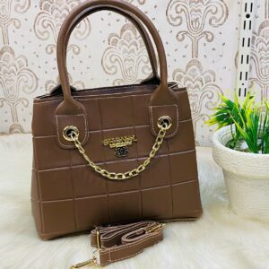 Quilted Designer Handbag with Gold Chain Accent and Top Handles