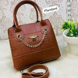 Quilted Designer Handbag with Gold Chain Accent and Top Handles