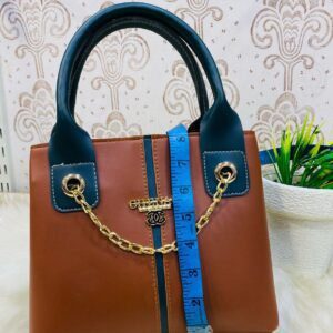 Elegant Two-Tone Handbag with Chain Detail and Structured Design