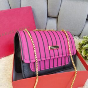 Striped Shoulder Bag with Gold Chain Detailing by Charles & Keith