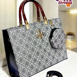 Premium Tote Bag with Matching Pouch and Tortoise Shell Handles