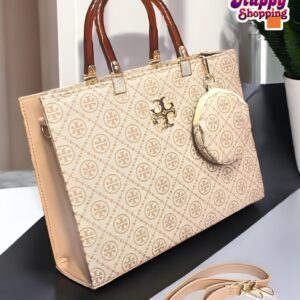 Premium Tote Bag with Matching Pouch and Tortoise Shell Handles