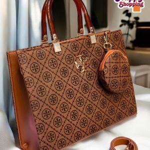 Premium Tote Bag with Matching Pouch and Tortoise Shell Handles