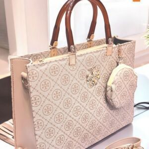 Premium Tote Bag with Matching Pouch and Tortoise Shell Handles