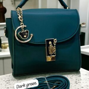 Elegant Top-Handle Satchel with Gold Lock and Bear Charm Accent