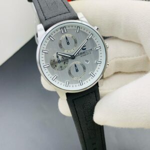 Elegant Chronograph Wristwatch with Textured Dial and Leather Strap