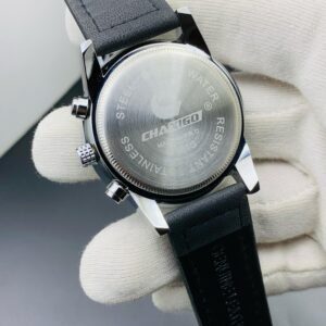 Elegant Chronograph Wristwatch with Textured Dial and Leather Strap