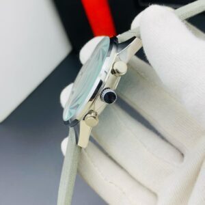 Elegant Chronograph Wristwatch with Textured Dial and Leather Strap