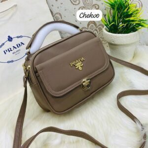 Designer-Inspired Compact Shoulder Bag with Top Handle and Gold Lock Closure