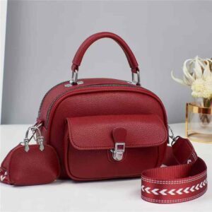 Trendy Mini Satchel with Front Pocket and Patterned Shoulder Strap