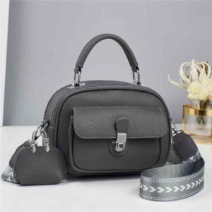 Trendy Mini Satchel with Front Pocket and Patterned Shoulder Strap