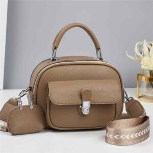Trendy Mini Satchel with Front Pocket and Patterned Shoulder Strap