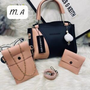 Chic 4-in-1 Designer Handbag Set with Chain Accent and Pom Charm