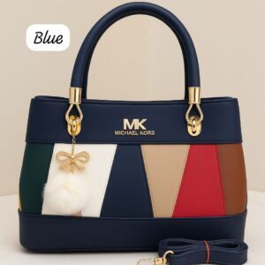 Elegant Multitone Patchwork Handbag with Fur Charm