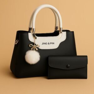 Elegant Jing & Pin Handbag Set with Decorative Keychain & Pouch