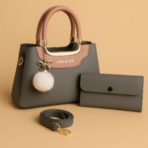 Elegant Jing & Pin Handbag Set with Decorative Keychain & Pouch