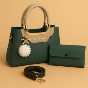 Elegant Jing & Pin Handbag Set with Decorative Keychain & Pouch