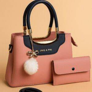 Elegant Jing & Pin Handbag Set with Decorative Keychain & Pouch