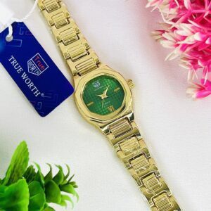 Elegant Grid Dial Wristwatch with Dual-Tone Link Strap
