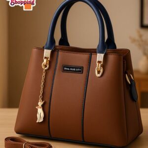 Chic Designer Tote Handbag with Elegant Cat Charm Accent