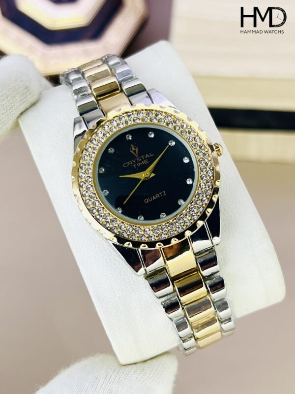Crystal Time Women's Luxury Quartz Watch with Diamond-Accented Bezel