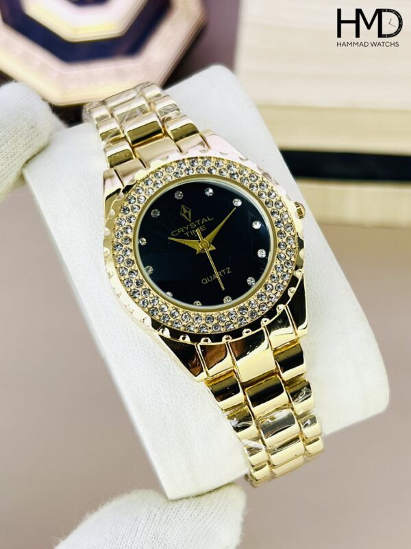 Crystal Time Women's Luxury Quartz Watch with Diamond-Accented Bezel