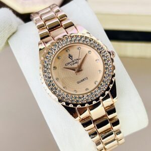 Crystal Time Women's Luxury Quartz Watch with Diamond-Accented Bezel