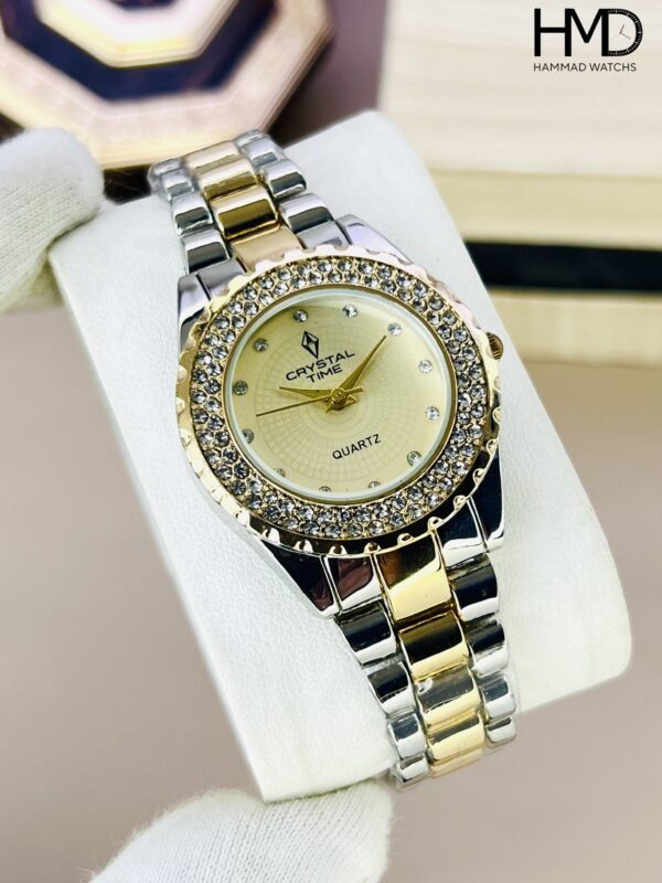 Crystal Time Women's Luxury Quartz Watch with Diamond-Accented Bezel