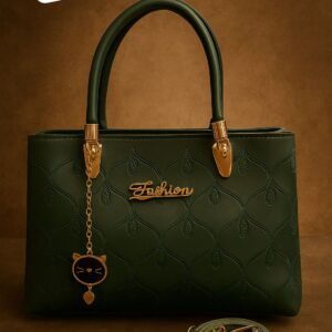 Elegant Handbag with Quilted Design and Cat Charm