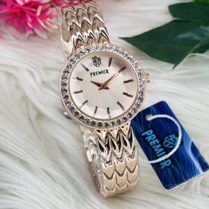 Premier Round Dial Watch with Crystal-Studded Bezel and Textured Strap