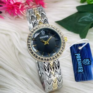 Premier Round Dial Watch with Crystal-Studded Bezel and Textured Strap