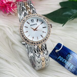 Premier Round Dial Watch with Crystal-Studded Bezel and Textured Strap