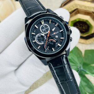 Men’s Multifunction Chronograph Analog Wrist Watch with Leather Strap