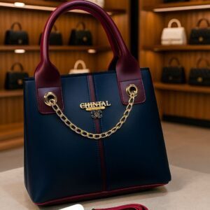 Elegant Two-Tone Handbag with Chain Detail and Structured Design