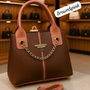 Elegant Two-Tone Handbag with Chain Detail and Structured Design