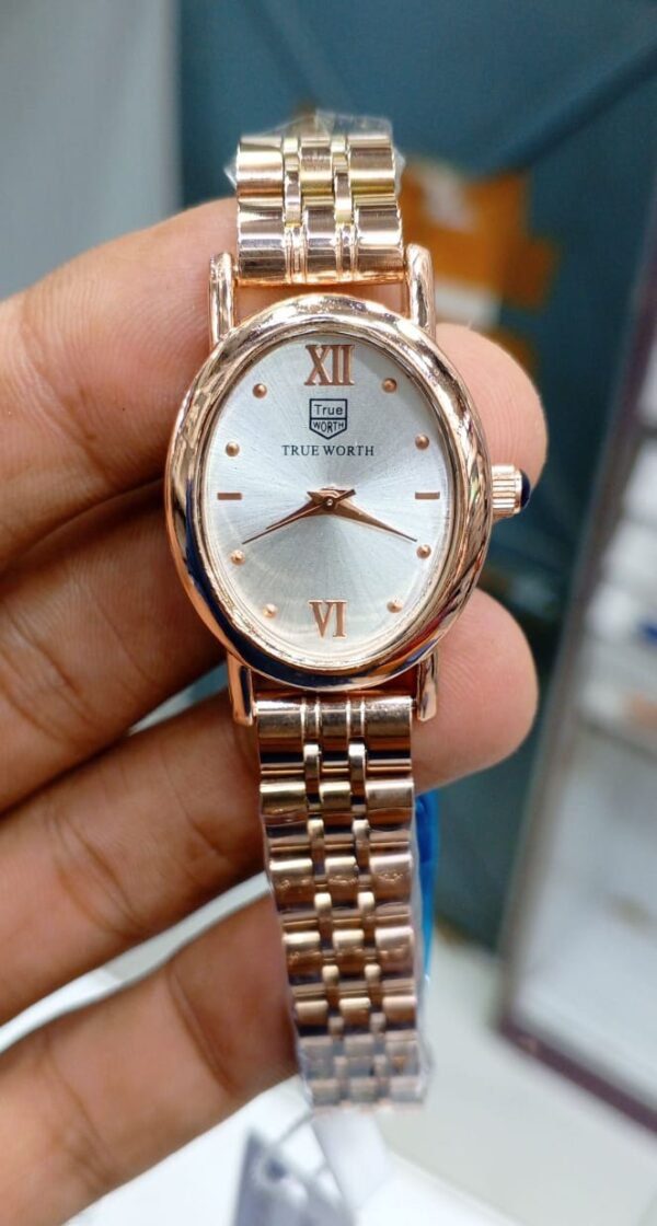 True Worth Women's Classic Oval Dial Wrist Watch with Metal Bracelet Strap