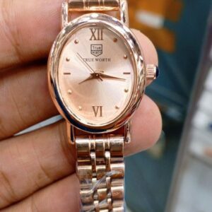 True Worth Women's Classic Oval Dial Wrist Watch with Metal Bracelet Strap