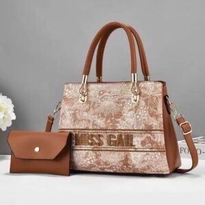 Floral Embossed Handbag Set with Shoulder Strap and Pouch