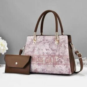 Floral Embossed Handbag Set with Shoulder Strap and Pouch