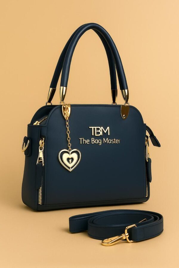 Signature Charm Handbag with Dual Zipper & Heart Pendant Detail
