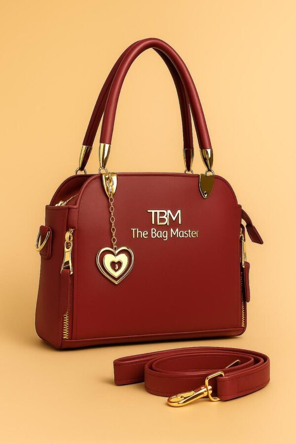 Signature Charm Handbag with Dual Zipper & Heart Pendant Detail