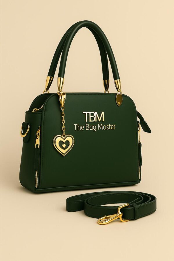 Signature Charm Handbag with Dual Zipper & Heart Pendant Detail