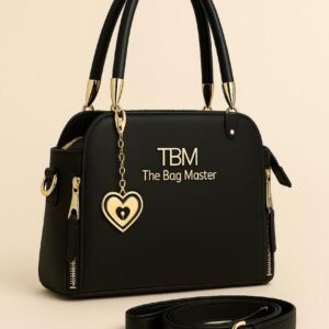 Signature Charm Handbag with Dual Zipper & Heart Pendant Detail