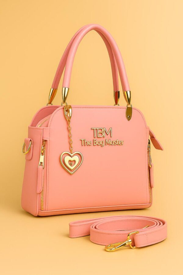 Signature Charm Handbag with Dual Zipper & Heart Pendant Detail