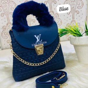 LV Quilted Handbag with Fur Handle and Gold Chain Accent